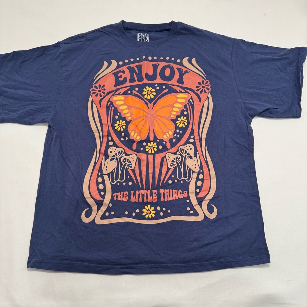 Modern Lux Navy and Orange Graphic Tee enjoy the little things